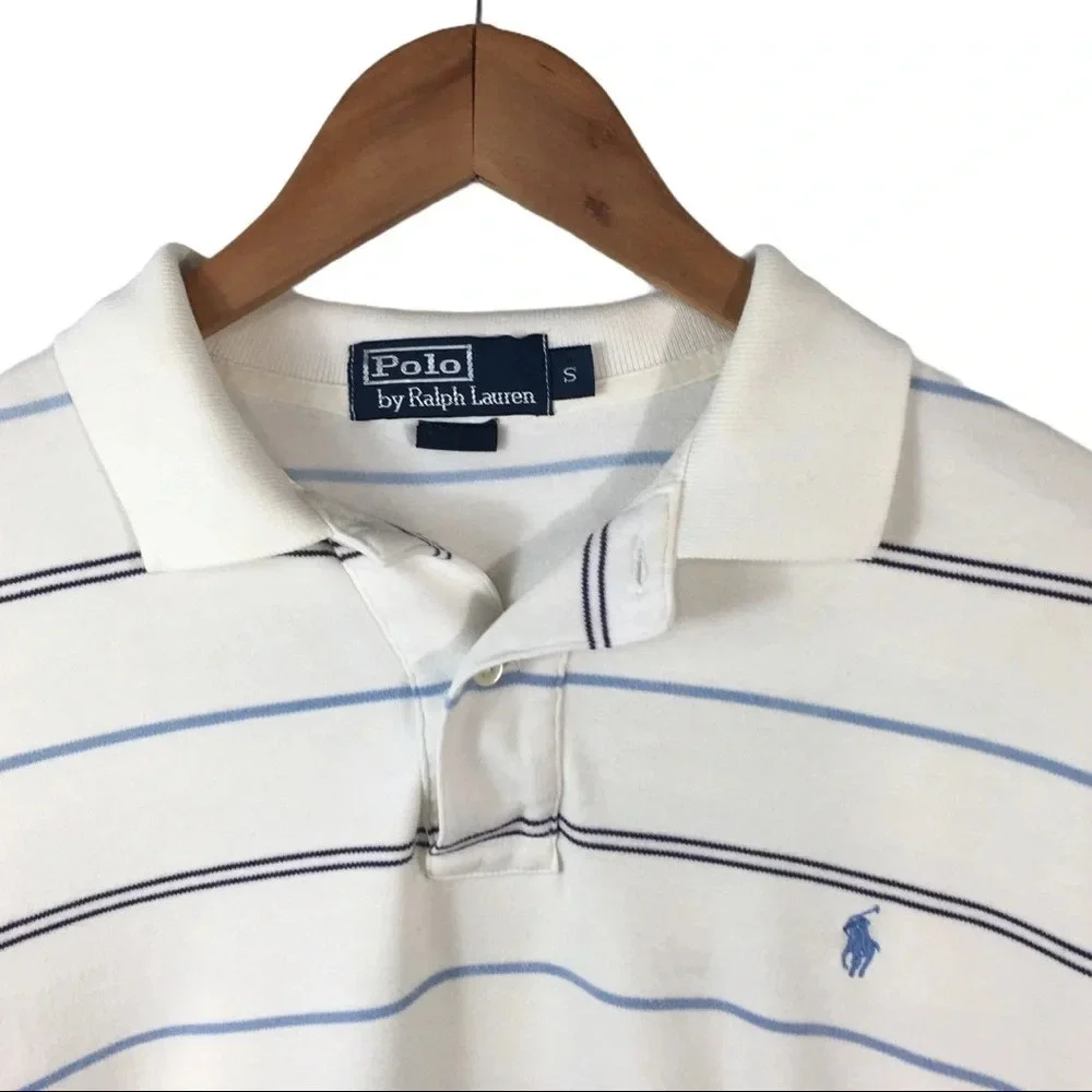 PO330 Mens Polo Ralph Lauren Long Tail Striped Short Sleeve Polo Shirt S